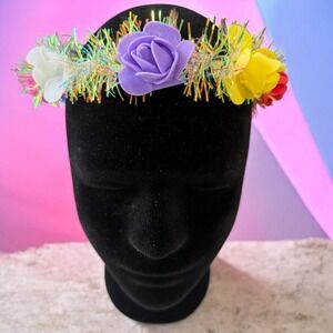 LED Light Up Flower Crown Headband Set Fairycore Festival Rave Pastel Rainbow
